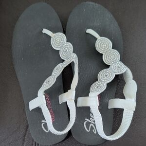 Skechers White and Silver Beaded Sandals